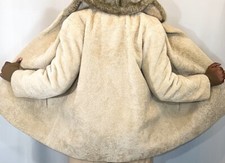 Real Fur Swedish Lamb Sheepskin Shearling Teddy Khaki & Beige Vintage Coat FR373