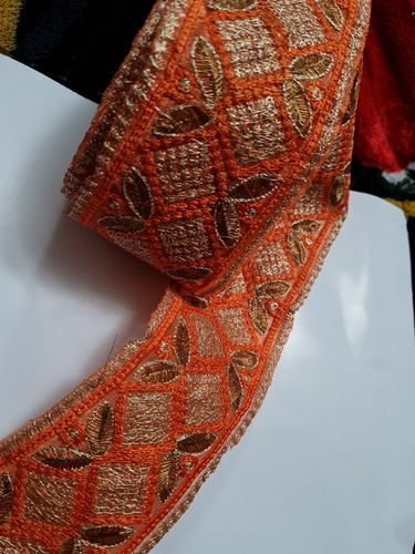 Yard orange embroided trim - 1,