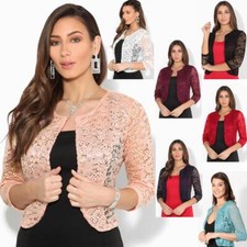 Women Ladies Lace Shrug Bolero Crop Top Open Wrap Jacket Evening Party Wedding