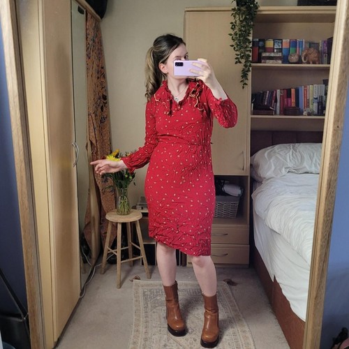 Vintage red floral midi - red,