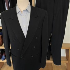 Vintage Double Breasted Peak Lapel Suit 42r 34x31 Black Wool Jones NY 90s