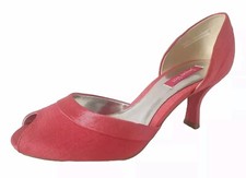 JACQUES VERT Raspberry Red Fabric Open-Toe Mid Stiletto Heel Court Shoes UK 3