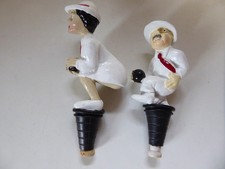 Crown Green Bowls Man & Lady Bowler Wine Bottle Stoppers Hand Painted New