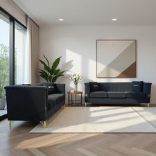 3-Seater Black Velvet Sofa Set