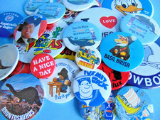 Collection of twenty four retro tin pin badges Dr Who, Basil Brush, Disneyland