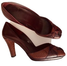 Nicole Farhi oxblood leather and snakeskin peep toe shoes size 38/5