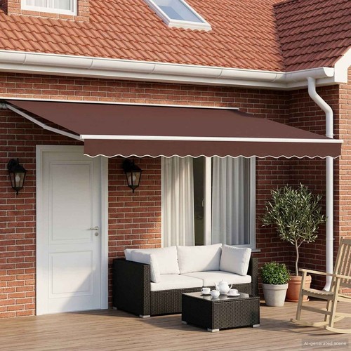 Retractable awning brown white - awning, brown/white
