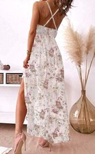 Strappy Floral Pink Rose Print Dipped Hem Ruffle Midi Dress Size 16