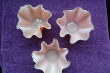 3 X VINTAGE ORANGE & WHITE STRIPED HANDKERCHIEF VASES-4" TALL (FREE POSTAGE)