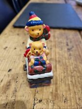 ODD BOX CERAMIC TEDDY BEAR in sleigh hinged trinket box Xmas VGC