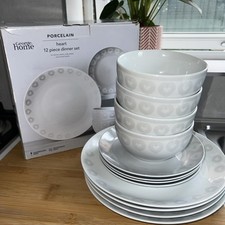 George Home Heart White/Grey 12pc Dinner Set for 4 people