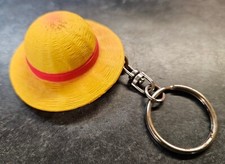 One Piece Anime Manga Monkey D Luffy Straw Hat Shaped Plastic Keyring UK Seller