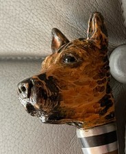 Vintage Carved Resin Dog Head Walking Cane Glass Eyes - 100cm