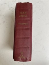 Old Illustrated Holy Bible H.M Printers Red Hardback Printed In Britain