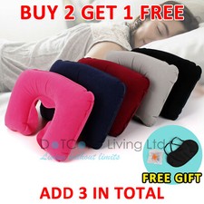 INFLATABLE TRAVEL NECK PILLOW Soft FLIGHT REST/SUPPORT CUSHION HEAD & NECK NEW
