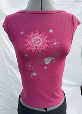 Dark Pink Cerise GG Cap Sleeve Patterned Top Sz S/M (6-8)