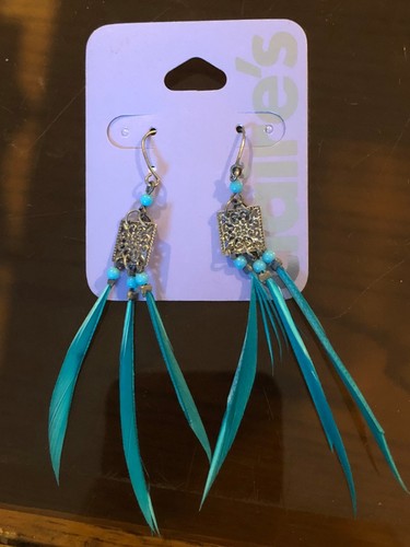 Earrings blue feather line - earrings,