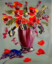 FLOWERS MARK KAZAV - ORIGINAL OIL PAINTING ABSTRACT MODERN ART  98R