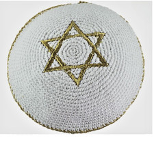 2 Kippot - White & Dark Blue
