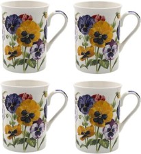 Fine China Pansy Floral Mugs