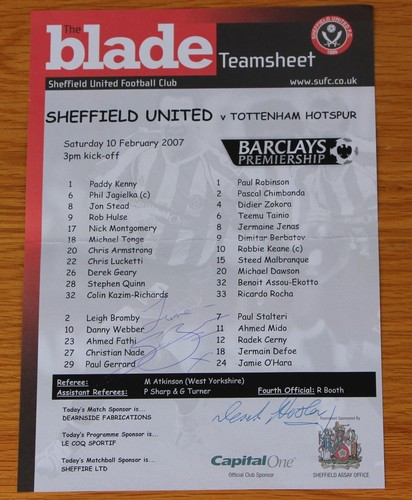 Matchday programme team - team, sheet