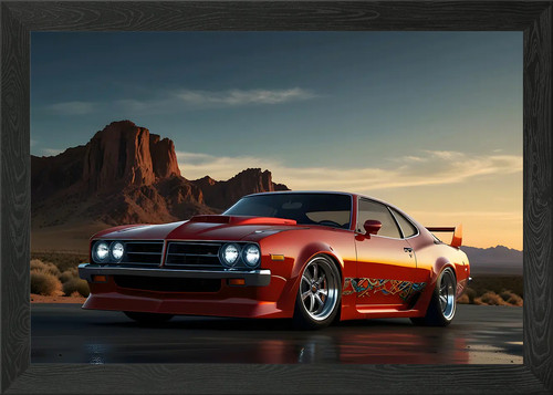 Red muscle car desert - muscle,