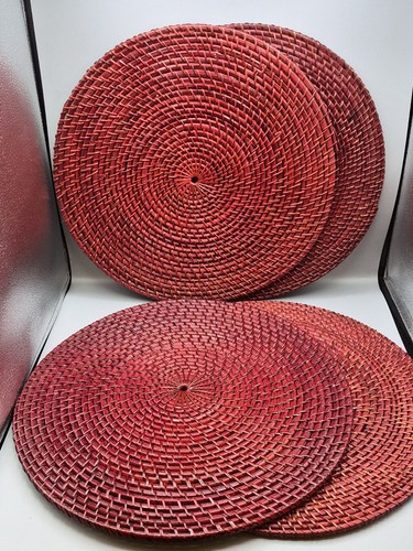 Round red wicker rattan - round,