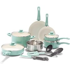GreenLife Cookware Set 15-Piece Soft Grip Ceramic Non-Stick PFAS Free (Open Box)