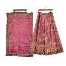 Sari Lehenga Set of 2 Pcs Pink Embroidered Beaded Indian Wedding Heavy- Preloved