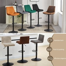 2x Bar Stools Kitchen Breakfast Chairs Gas Lift Swivel Faux Suede Velvet Chair