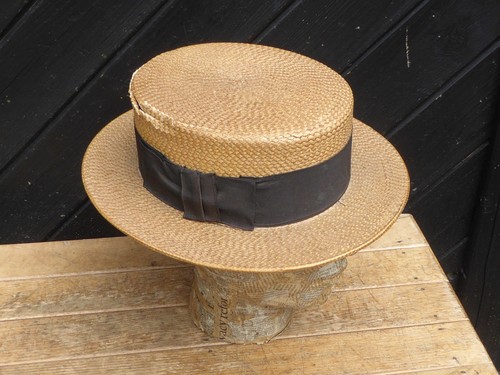Antique straw boater hat made - antique,