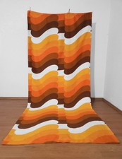 2 vintage fabric curtains orange yellow brown Waves 70s MCM Mid-Century 98"x43"
