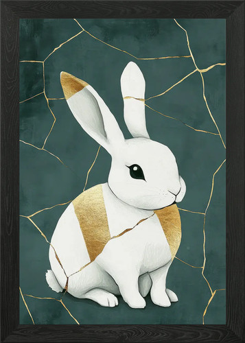 Gold crackle rabbit framed - gold,