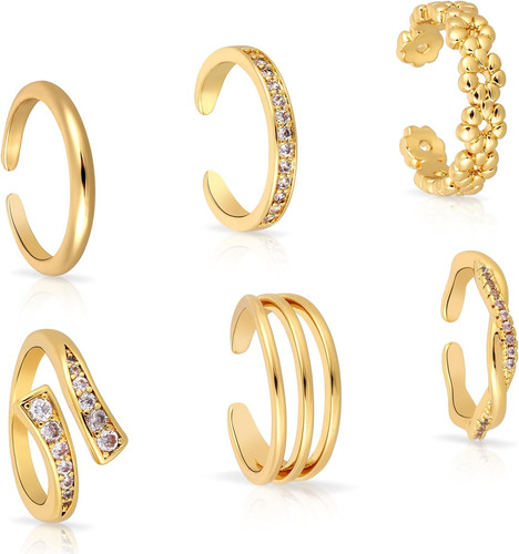 6pcs gold toe - toe, rings,