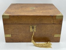 Antique Victorian Ladies Walnut & Brass Banded Locking Writing Slope & Contents