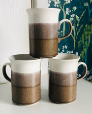 Churchill England Three-Tone Cream, Taupe, Brown Stoneware Mugs x 3 Vintage 70’s
