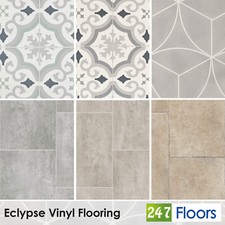 Stone & Tile Effect Vinyl Flooring Feltback Lino Roll 2mm Thick Kitchen Bathroom