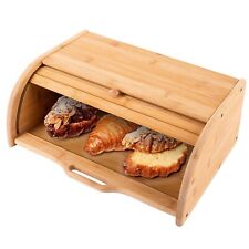 Bamboo Wooden Bread Box Rolling Door Bin Storage Loaf Kitchen Food Container Box