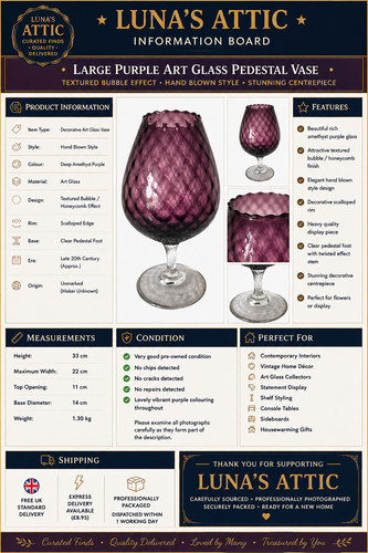 Large purple art glass vase - large,