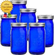 Blue Mason Jars Wide Mouth 6