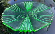 Vintage Uranium green GLASS Cake Stand Cake plate Art Deco 27 cm