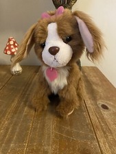 Animagic Brown & Cream Barking Dog Soft Toy Light Up Pink Bow 11” Preloved VGC