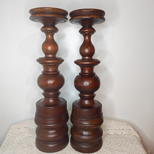 Pair wooden treen - , candle