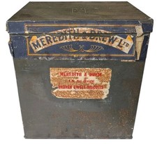 Vintage large square Meredith & Drew Broken Biscuits shop display tin 