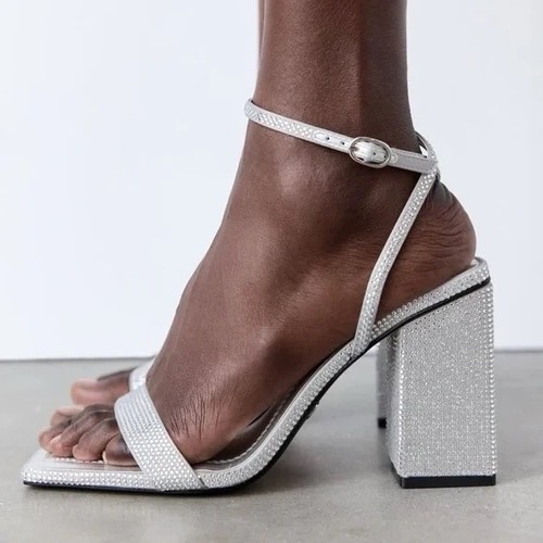 Zara block heel rhinestones - zara,