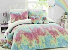 Teddy Fleece Tie Dye Girls Duvet Cover Set Sherpa Warm Teddy Bear Kids Bedding