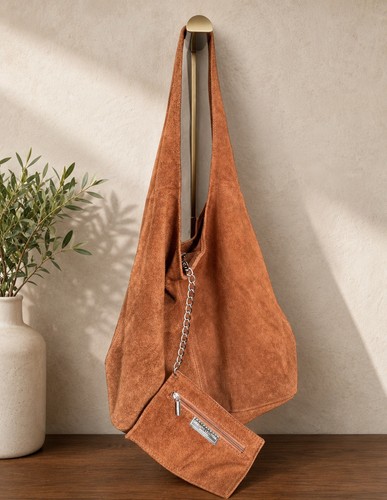 Tobacco italian suede slouch - tobacco,