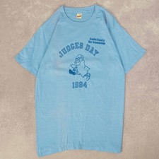 Screen Stars Vintage 80s Judges Day Graphic T-Shirt L Mens Light Blue Slogan
