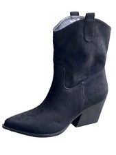 Ankle Cowboy Boots Shoes Ladies Pull On Heel Western Faux Suede Calf Womens