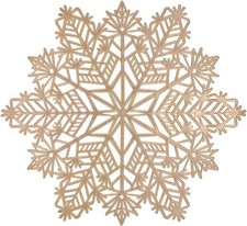 Christmas Snowflake Placemats Golden Metal Holiday Vinyl Table Mats, Washable, S